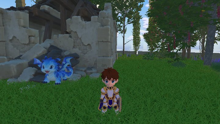 ตัวละคร Rune Knight ชายในชุดเกราะสีขาวทองยืนบนหญ้าใน Rune Origin